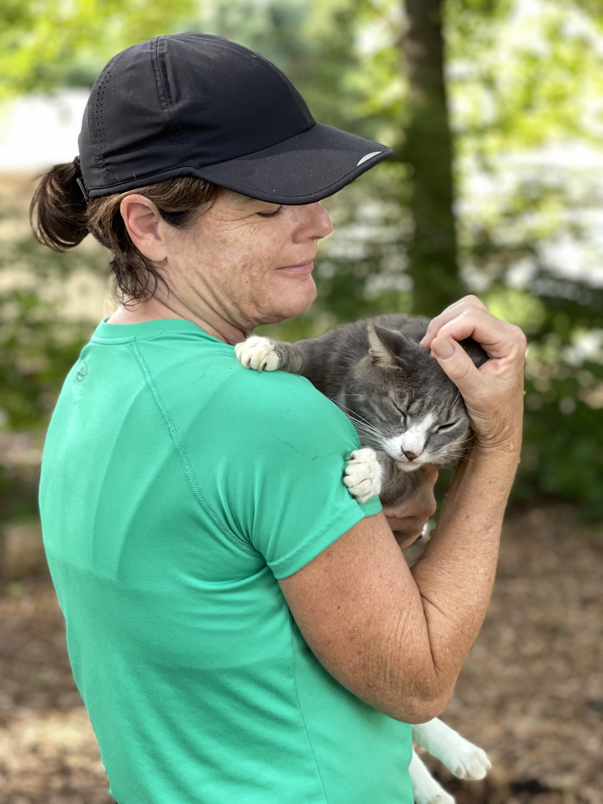 Bear hugs a volunteer